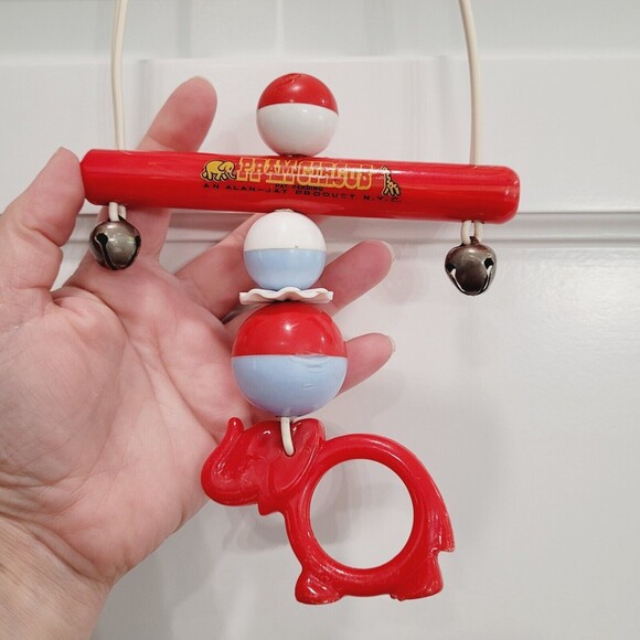 Bakelite Rattle Elephant Toy Crib Pram Circus Alan Jay Plastics Red Blue Vintage - Picture 15 of 16